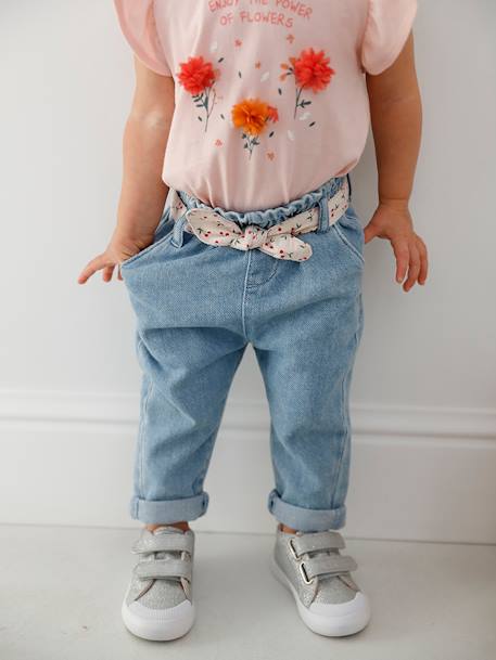 Camiseta con flores en relieve para bebé crudo+ROSA CLARO LISO CON MOTIVOS 