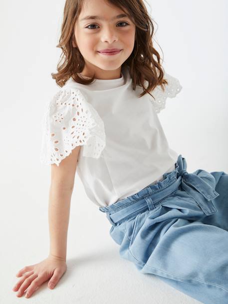 Pantalón pesquero de estilo 'paperbag' de denim ligero, para niña AZUL MEDIO LAVADO 