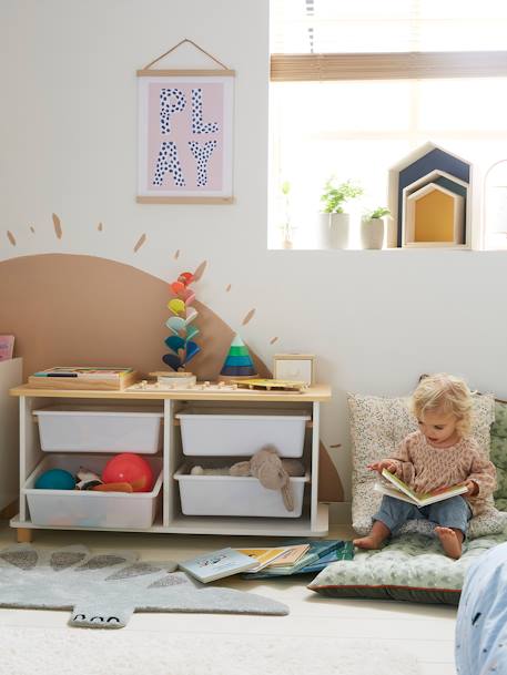 Mueble para organización + cajas de plástico Ptilou BLANCO CLARO LISO 