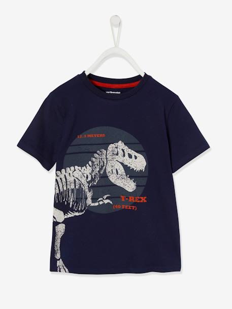 Camiseta con dinosaurio gigante, para niño AZUL FUERTE LISO CON MOTIVOS+verde menta 