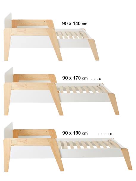 Cama infantil evolutiva 3 tamaños Línea Retro BLANCO CLARO LISO 