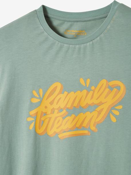 Camiseta Family Team colección cápsula Vertbaudet y Studio Jonesie de algodón orgánico VERDE CLARO LISO CON MOTIVOS 