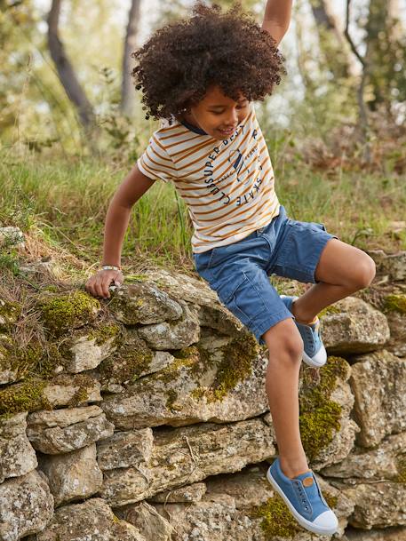 Zapatillas elásticas de tela para niño AZUL MEDIO LISO+GRIS CLARO LISO+VERDE MEDIO ESTAMPADO 