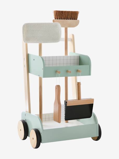 Carrito de limpieza de madera verde 