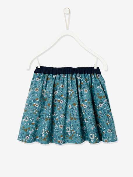 Falda reversible, lisa o estampada de flores, para niña AZUL MEDIO LISO+MARRON CLARO LISO+NARANJA MEDIO LISO 