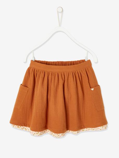 Falda reversible, lisa o estampada de flores, para niña AZUL MEDIO LISO+MARRON CLARO LISO+NARANJA MEDIO LISO 