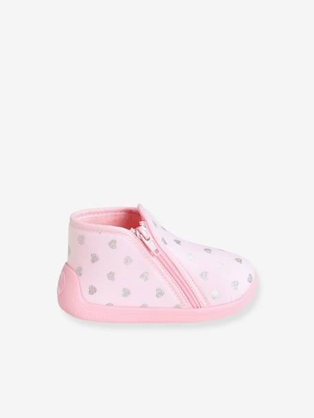 Zapatillas de casa con cremallera para bebé niña, fabricadas en Francia ROSA CLARO ESTAMPADO 