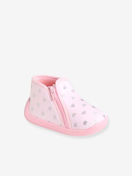 Zapatillas de casa con cremallera para bebé niña, fabricadas en Francia ROSA CLARO ESTAMPADO 