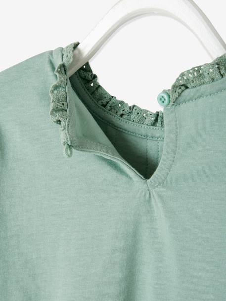 Camiseta estilo blusa con detalles de macramé para niña AZUL OSCURO LISO+VERDE CLARO LISO 
