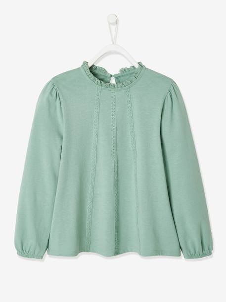 Camiseta estilo blusa con detalles de macramé para niña AZUL OSCURO LISO+VERDE CLARO LISO 