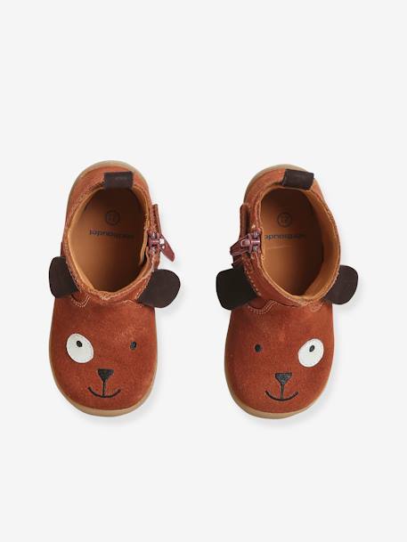 Botas de piel primeros pasos, para bebé niño MARRON MEDIO LISO CON MOTIVOS 