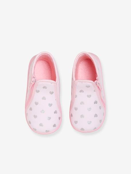 Zapatillas de casa con cremallera para bebé niña, fabricadas en Francia ROSA CLARO ESTAMPADO 