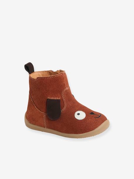 Botas de piel primeros pasos, para bebé niño MARRON MEDIO LISO CON MOTIVOS 