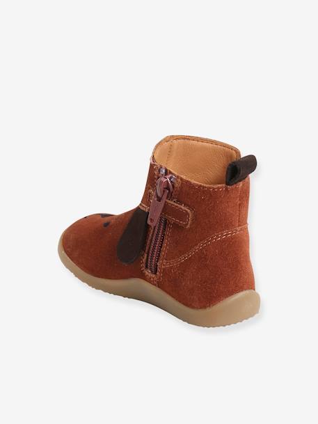 Botas de piel primeros pasos, para bebé niño MARRON MEDIO LISO CON MOTIVOS 