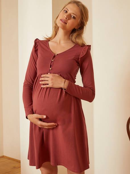 Vestido corto de punto para embarazo y lactancia NEGRO OSCURO LISO+ROJO MEDIO LISO 