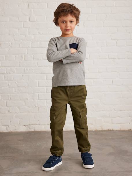 Pantalón cargo fácil de vestir para niño azul hielo+marrón grisáceo+VERDE OSCURO LISO CON MOTIVOS 
