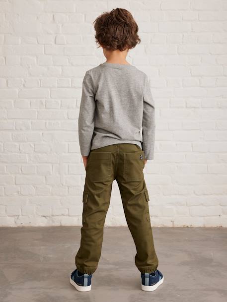 Pantalón cargo fácil de vestir para niño azul hielo+marrón grisáceo+VERDE OSCURO LISO CON MOTIVOS 