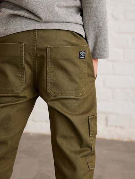 Pantalón cargo fácil de vestir para niño azul hielo+marrón grisáceo+VERDE OSCURO LISO CON MOTIVOS 