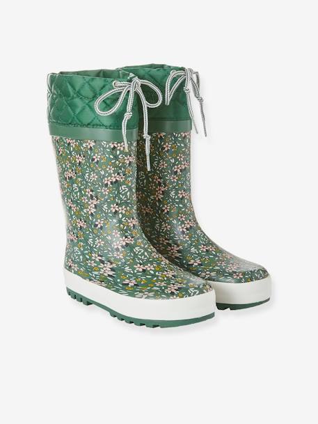 Botas de agua estampadas con cuello acolchado, para niña VERDE MEDIO ESTAMPADO 