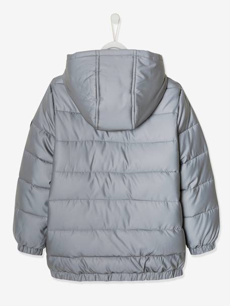 Chaqueta acolchada con capucha con forro polar, efecto reflectante y relleno de fibras recicladas, niño GRIS MEDIO LISO CON MOTIVOS 