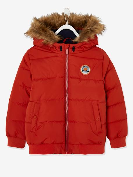 Chaqueta acolchada con capucha y forro de punto polar NARANJA MEDIO LISO CON MOTIVOS 