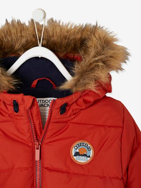 Chaqueta acolchada con capucha y forro de punto polar NARANJA MEDIO LISO CON MOTIVOS 