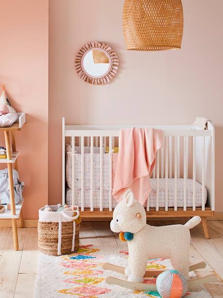 Cama para bebé con barrotes LÍNEA CONFETTI Blanco+VERDE MEDIO LISO 