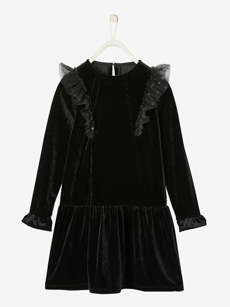 Vestido de fiesta para niña de terciopelo liso NEGRO OSCURO LISO 