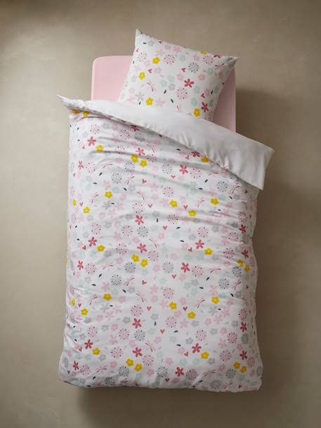 Conjunto funda nórdica + funda de almohada infantil FLORES Y ALAS Blanco claro liso con motivos 