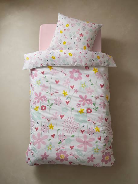 Conjunto funda nórdica + funda de almohada infantil FLORES Y ALAS Blanco claro liso con motivos 