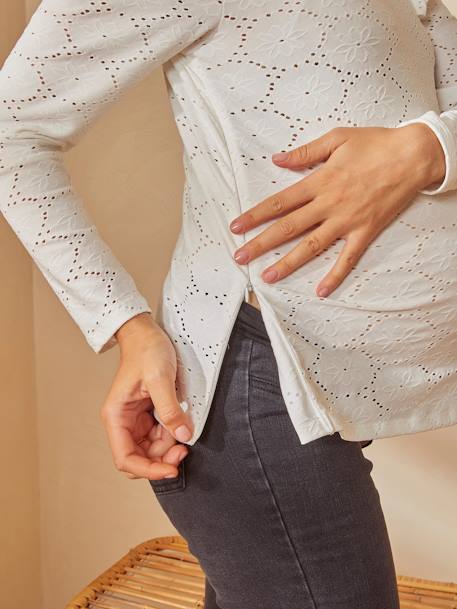 Camiseta de punto fantasía para embarazo y lactancia BEIGE CLARO LISO CON MOTIVOS+NEGRO OSCURO LISO 