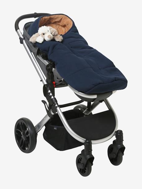 Saco chancelière para silla de paseo de felpa con forro de punto AZUL OSCURO LISO+GRIS CLARO JASPEADO 