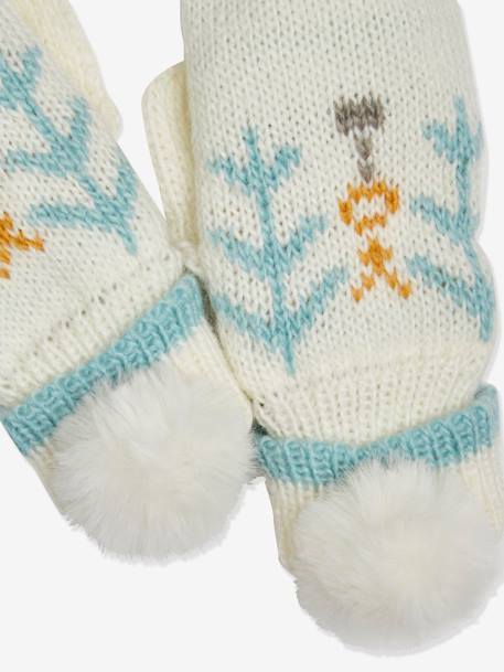 Guantes para niña de punto jacquard y pompones de pelo sintético Oeko Tex® BEIGE CLARO ESTAMPADO 