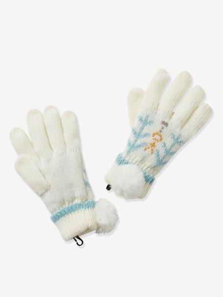 Guantes para niña de punto jacquard y pompones de pelo sintético Oeko Tex® BEIGE CLARO ESTAMPADO 