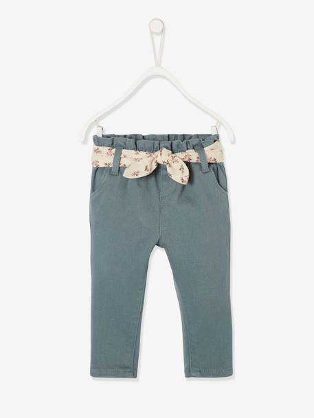 Pantalón con cinturón de tejido, para bebé rosa viejo+VERDE MEDIO LISO 