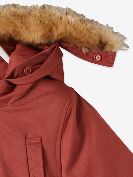 Parka con capucha para bebé niña ROJO MEDIO LISO 