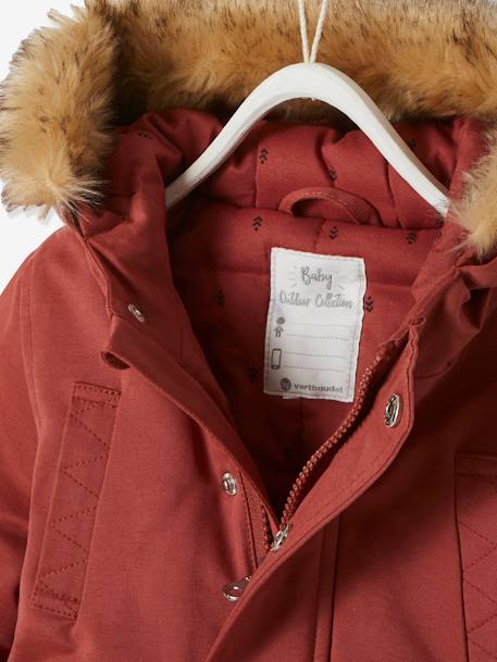 Parka con capucha para bebé niña ROJO MEDIO LISO 