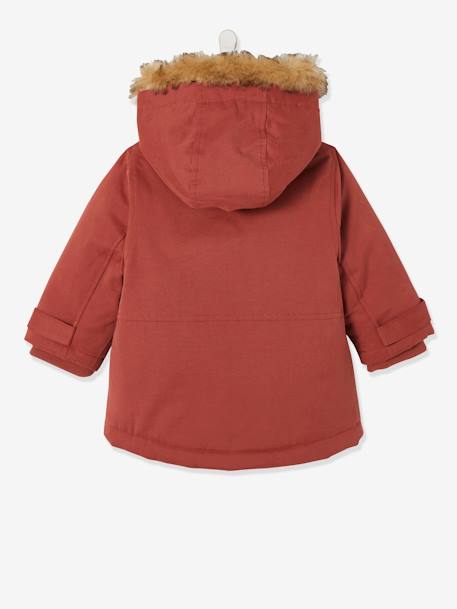 Parka con capucha para bebé niña ROJO MEDIO LISO 