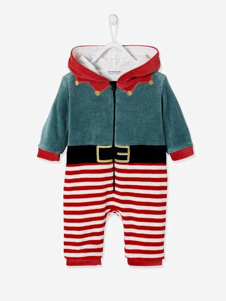 Pelele de terciopelo ''Papá Noel' unisex, para bebé ROJO OSCURO LISO CON MOTIVOS 