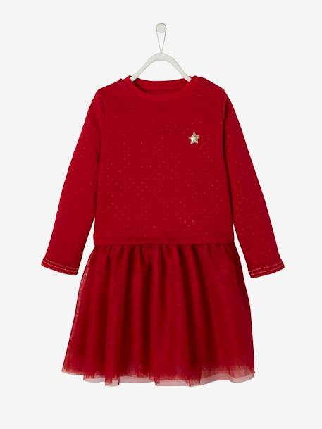 Vestido de Navidad para niña de dos tejidos AZUL OSCURO LISO+ROJO OSCURO LISO 