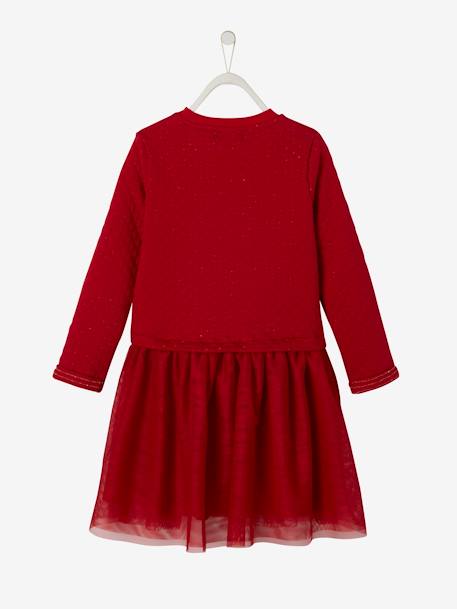 Vestido de Navidad para niña de dos tejidos AZUL OSCURO LISO+ROJO OSCURO LISO+verde 