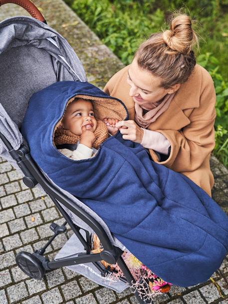 Saco chancelière para silla de paseo de felpa con forro de punto AZUL OSCURO LISO+GRIS CLARO JASPEADO 