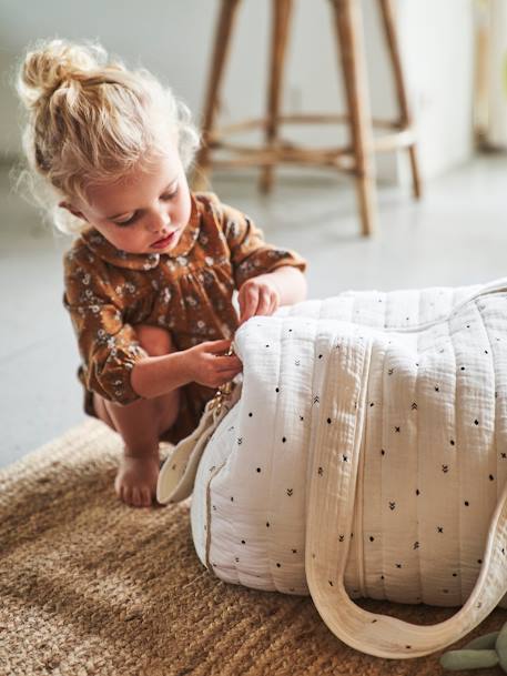 Bolso cambiador Baby Roll de gasa de algodón BLANCO CLARO ESTAMPADO+BLANCO MEDIO ESTAMPADO 