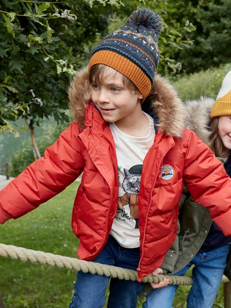 Chaqueta acolchada con capucha y forro de punto polar NARANJA MEDIO LISO CON MOTIVOS 