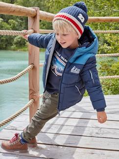 Niño-Chaqueta acolchada con capucha bicolor y relleno de poliéster reciclado, para niño