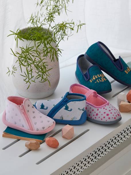 Zapatillas de casa con cremallera para bebé niña, fabricadas en Francia ROSA CLARO ESTAMPADO 