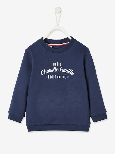 Sudadera infantil Notre Chouette Famille colección cápsula Vertbaudet de algodón orgánico AZUL OSCURO LISO CON MOTIVOS 