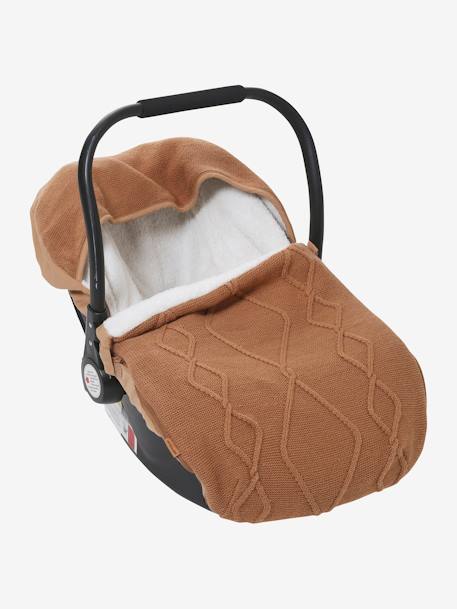 Saco chancelière de punto tricot con forro polar para silla de coche portabebés MARRON CLARO LISO 