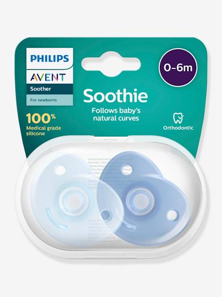 Lote de 2 chupetes para recién nacido Philips AVENT Soothie Corazón AZUL CLARO LISO+ROSA CLARO LISO 