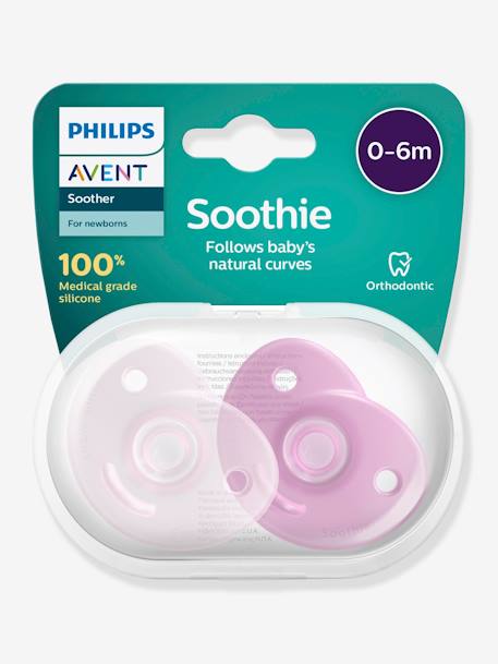 Lote de 2 chupetes para recién nacido Philips AVENT Soothie Corazón AZUL CLARO LISO+ROSA CLARO LISO 